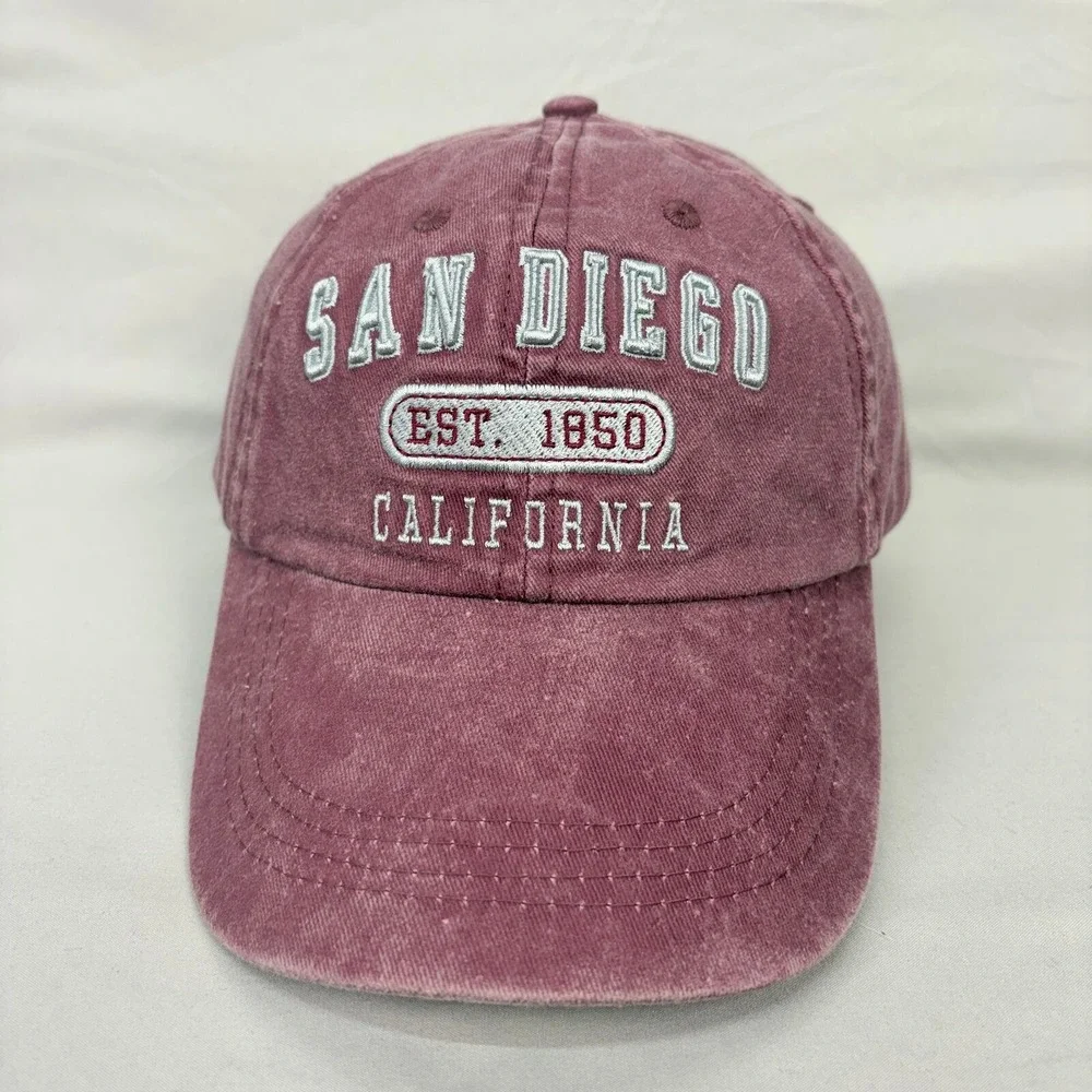 DK Embroidery San Diego Hat Baseball Cap Unisex OSFA Burgundy Faded Souvenir
